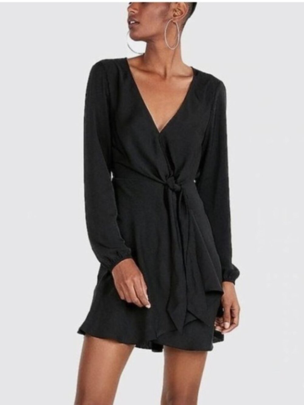 Express Long Sleeve Black Dress with Front Tie